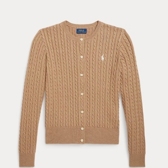Ralph Lauren Sport/Camel Cable Knit Cardigan/Small/NWT/White Embroidered Polo - Picture 3 of 9